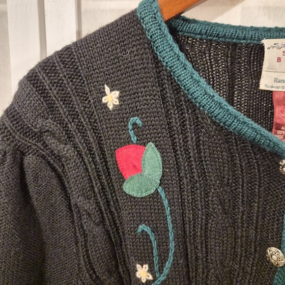 Vintage 1989 Susan Bristol Wool Knit Cardigan Sz M - Picture 6 of 11